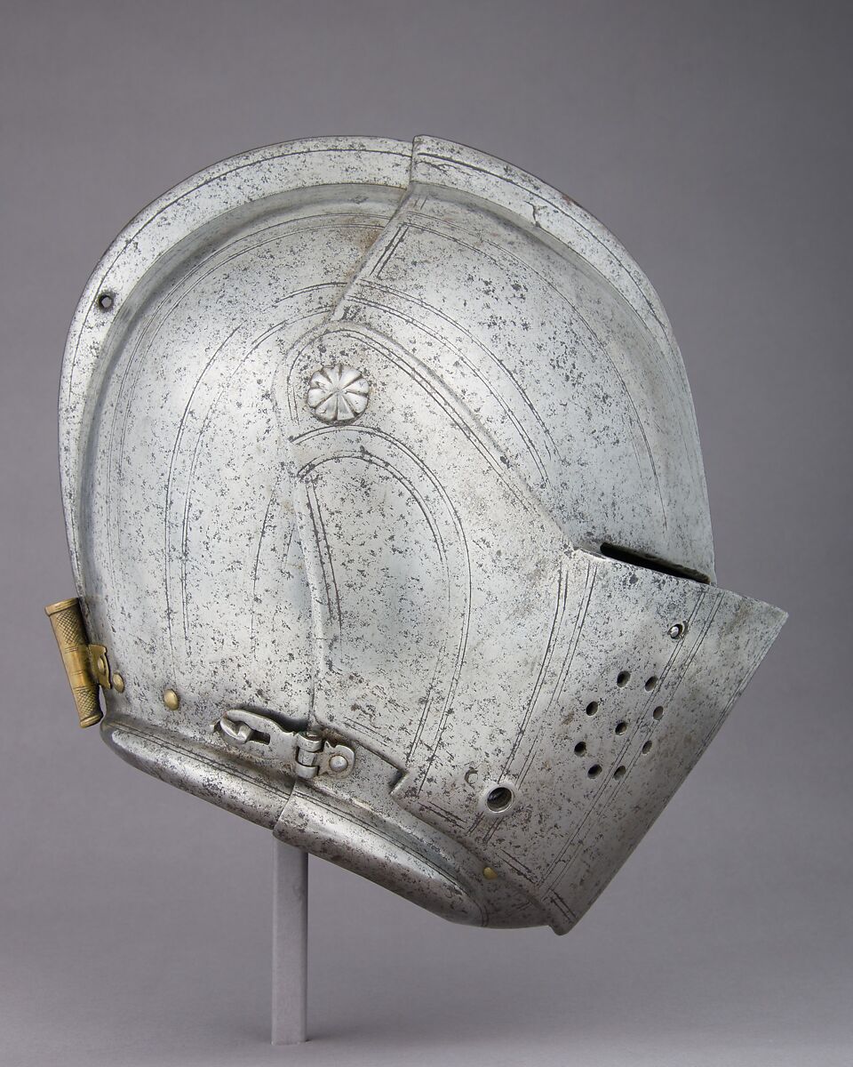 Close Helmet for Tournament, Steel, brass, Italian