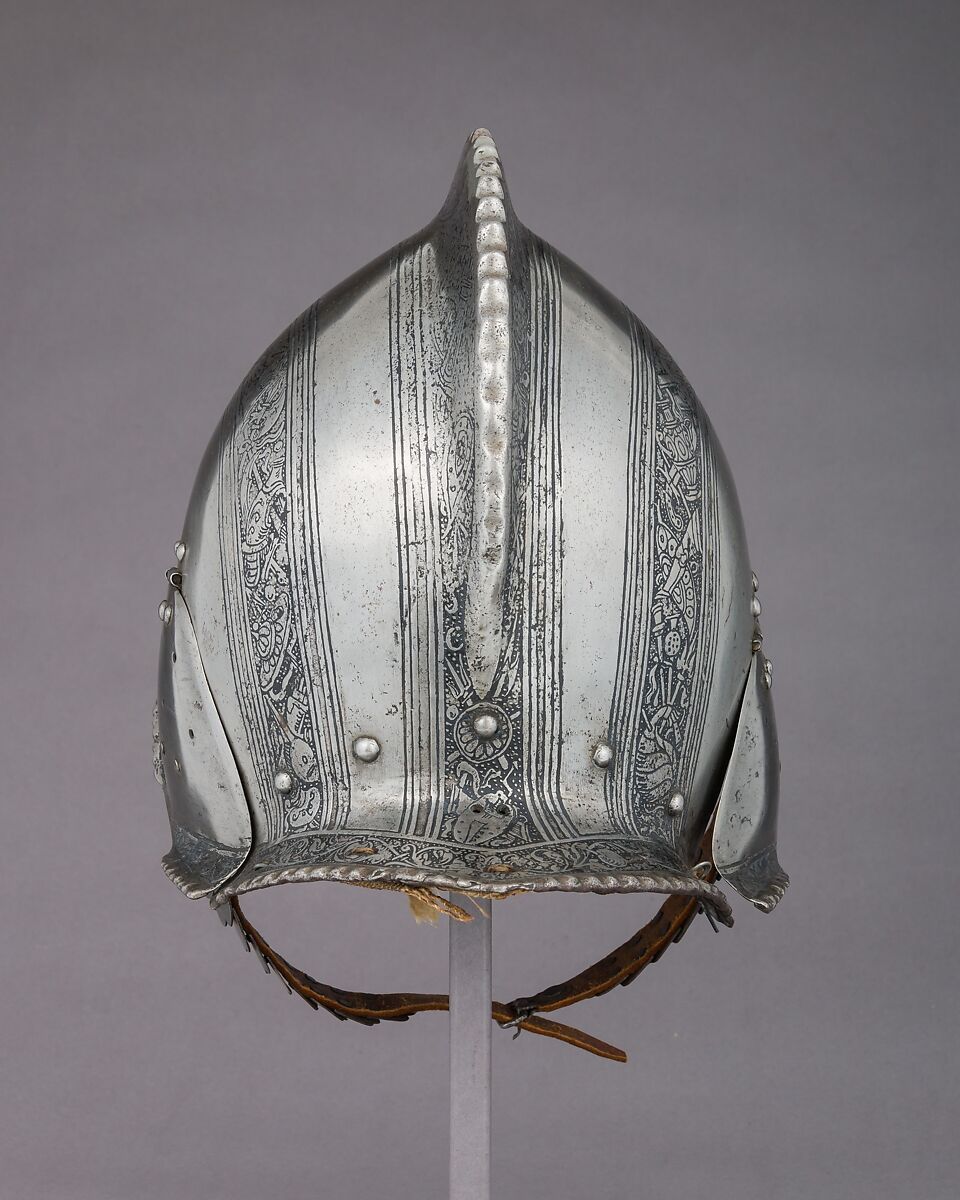 Burgonet, Steel, leather, textile, South German