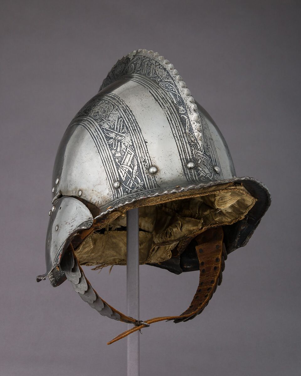 Burgonet, Steel, leather, textile, South German