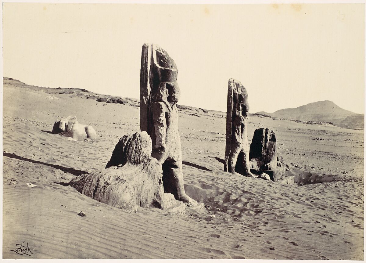 Colossi and Sphynx at Wady Saboua, Francis Frith (British, Chesterfield, Derbyshire 1822–1898 Cannes, France), Albumen silver print from glass negative 