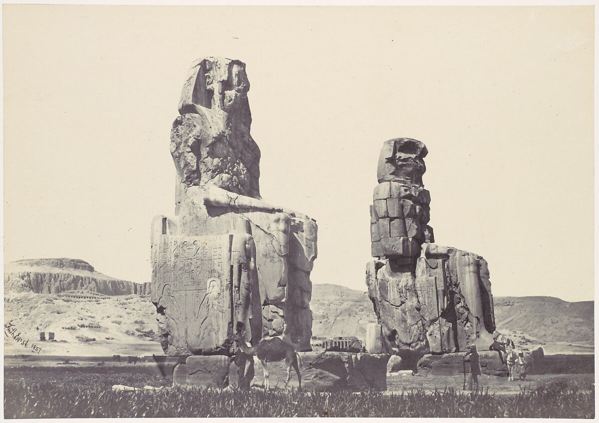 The Statues of Memnon. Plain of Thebes, Francis Frith (British, Chesterfield, Derbyshire 1822–1898 Cannes, France), Albumen silver print from glass negative 