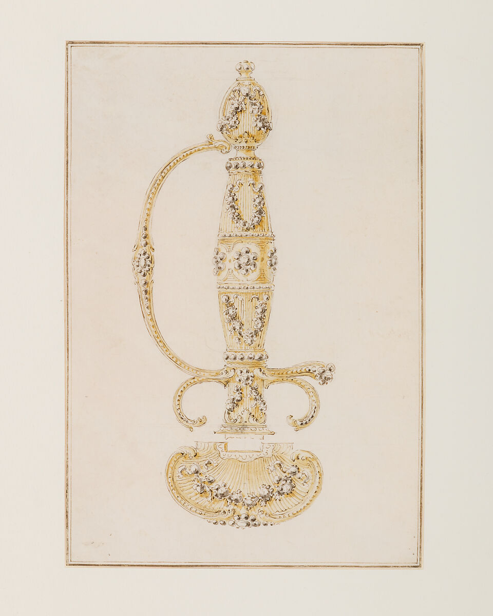 Design for the Hilt of a Small-Sword, Workshop of Luigi Valadier (Italian, Rome 1726–1785 Rome), Pen, ink, wash, graphite, vellum, Italian, Rome 