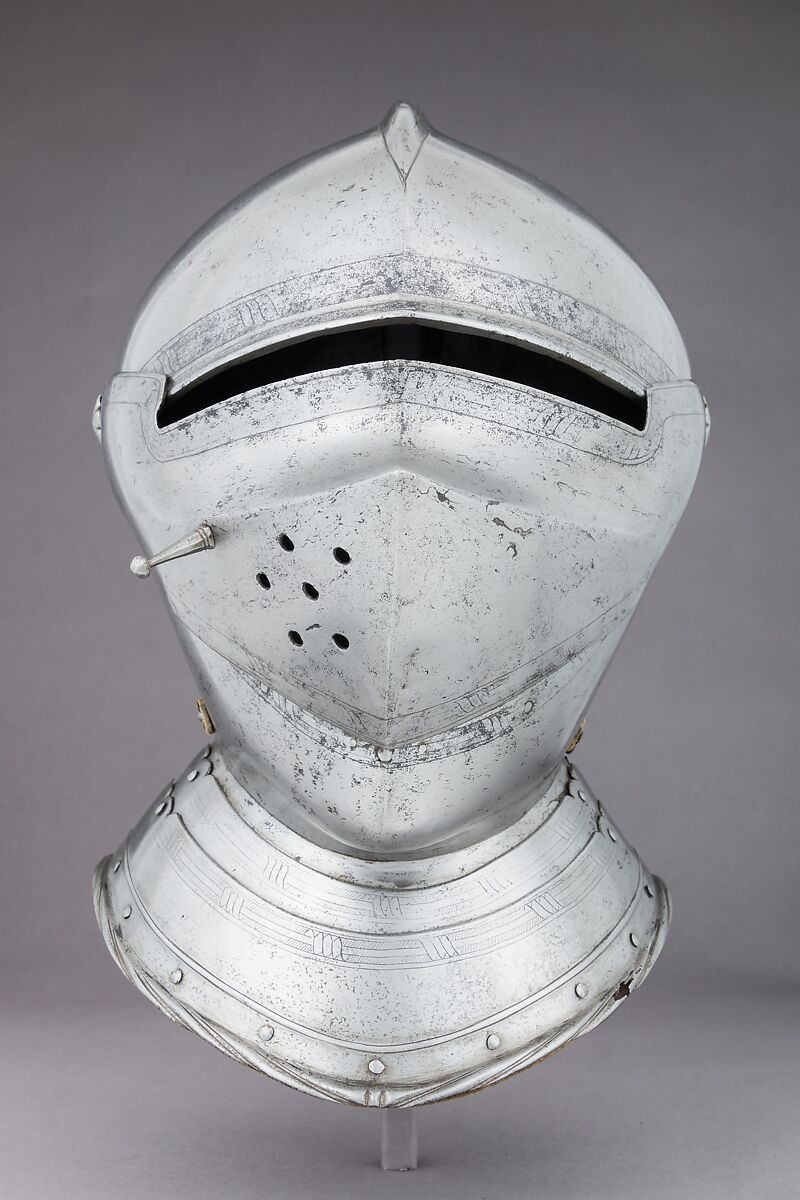 Close Helmet, Steel, leather, copper alloy, possibly Italian or Flemish
