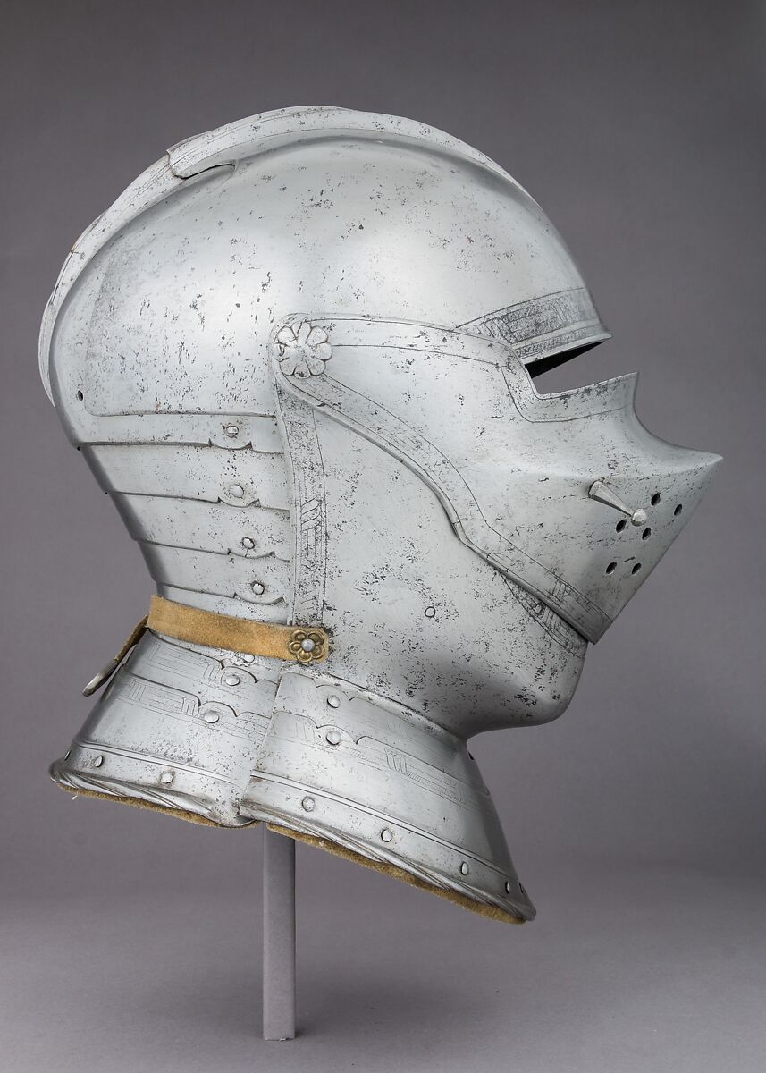 Close Helmet, Steel, leather, copper alloy, possibly Italian or Flemish