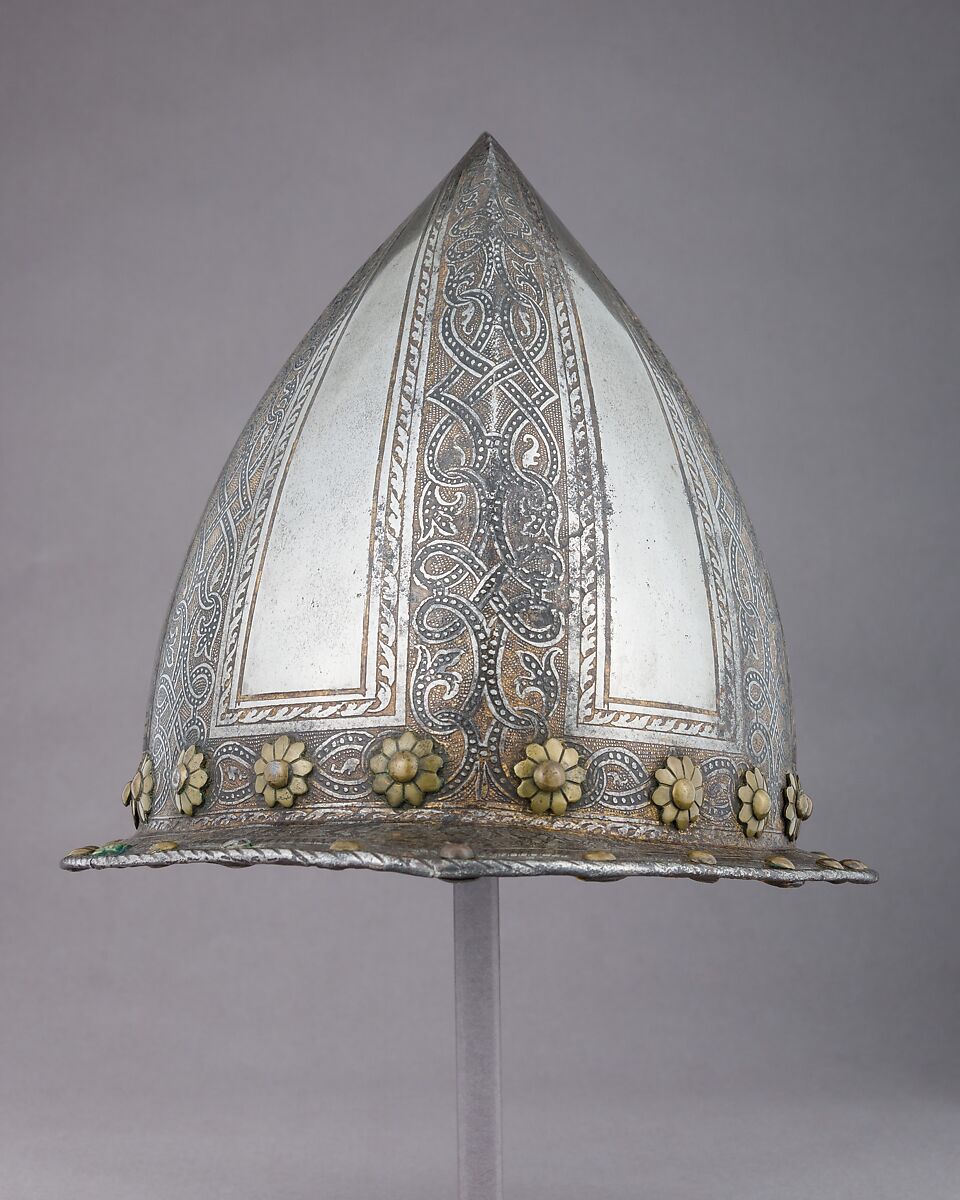 Cabasset, Steel, brass, gold, leather, Italian