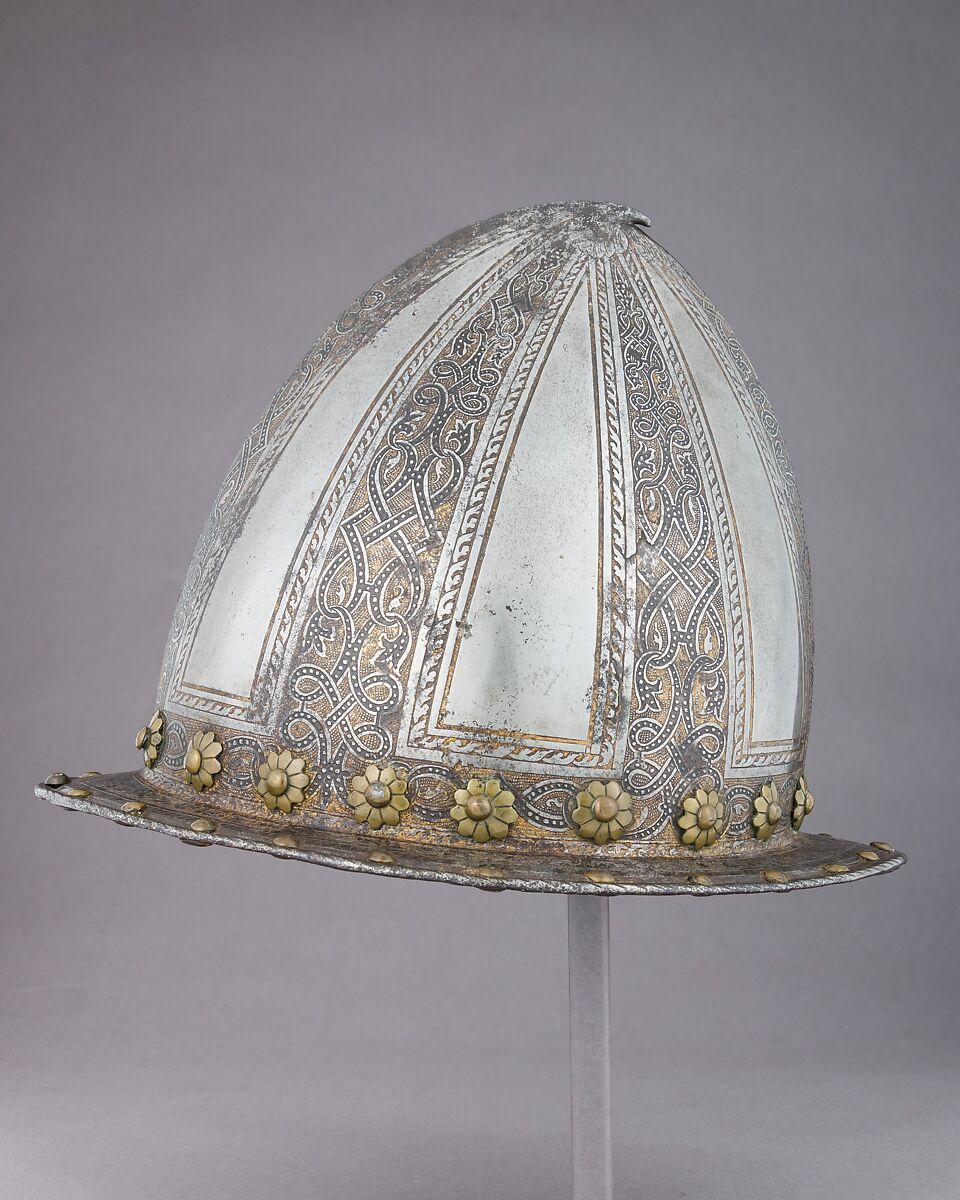 Cabasset, Steel, brass, gold, leather, Italian