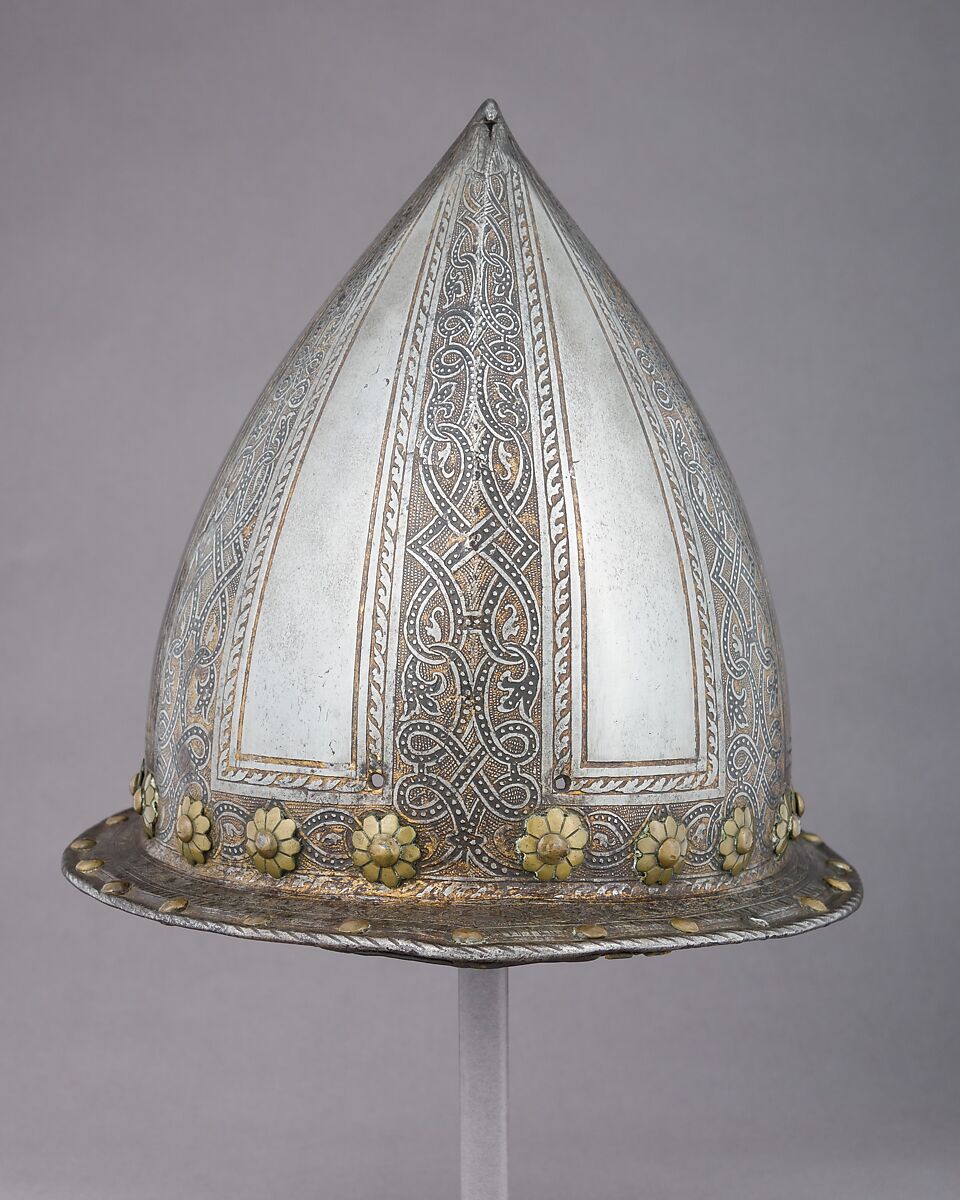 Cabasset, Steel, brass, gold, leather, Italian