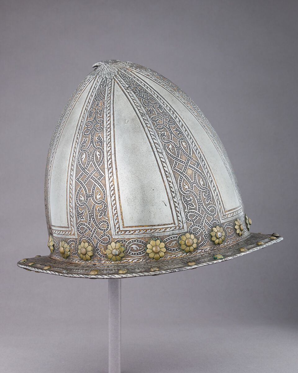 Cabasset, Steel, brass, gold, leather, Italian