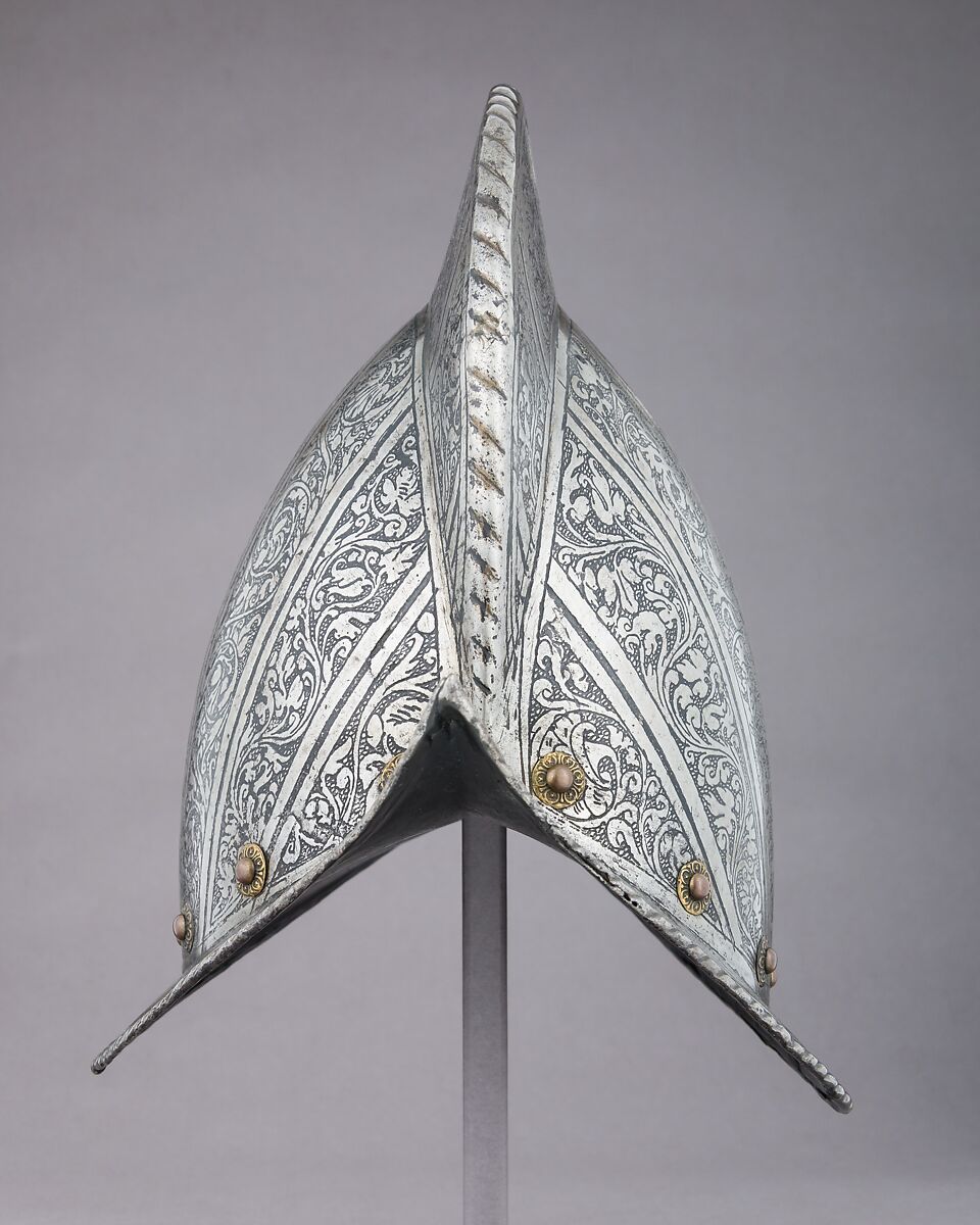 Morion, Steel, brass, leather, Italian