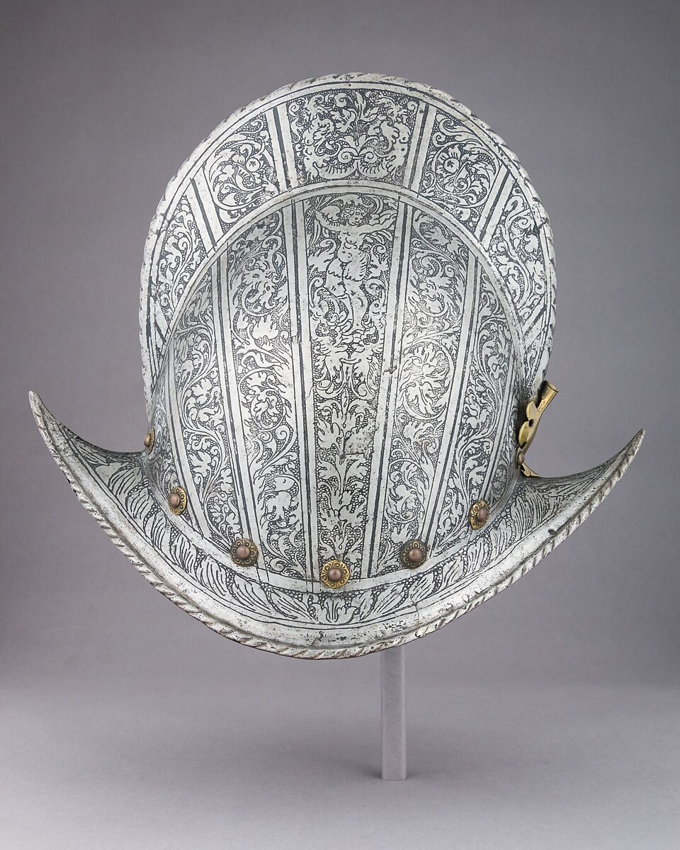 Morion, Steel, brass, leather, Italian