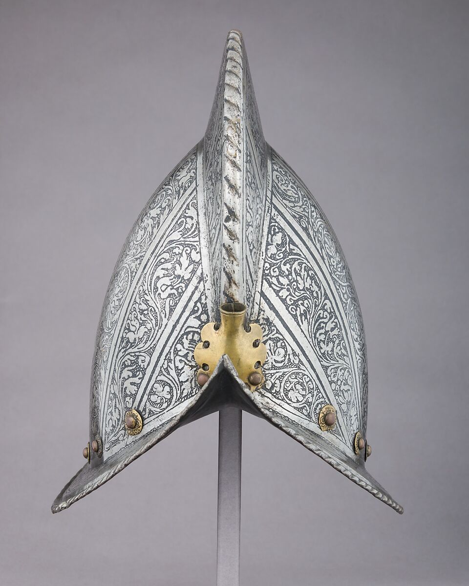 Morion, Steel, brass, leather, Italian