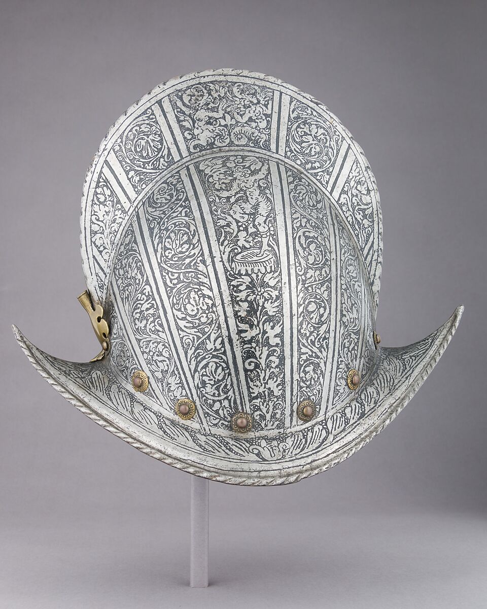 Morion, Steel, brass, leather, Italian