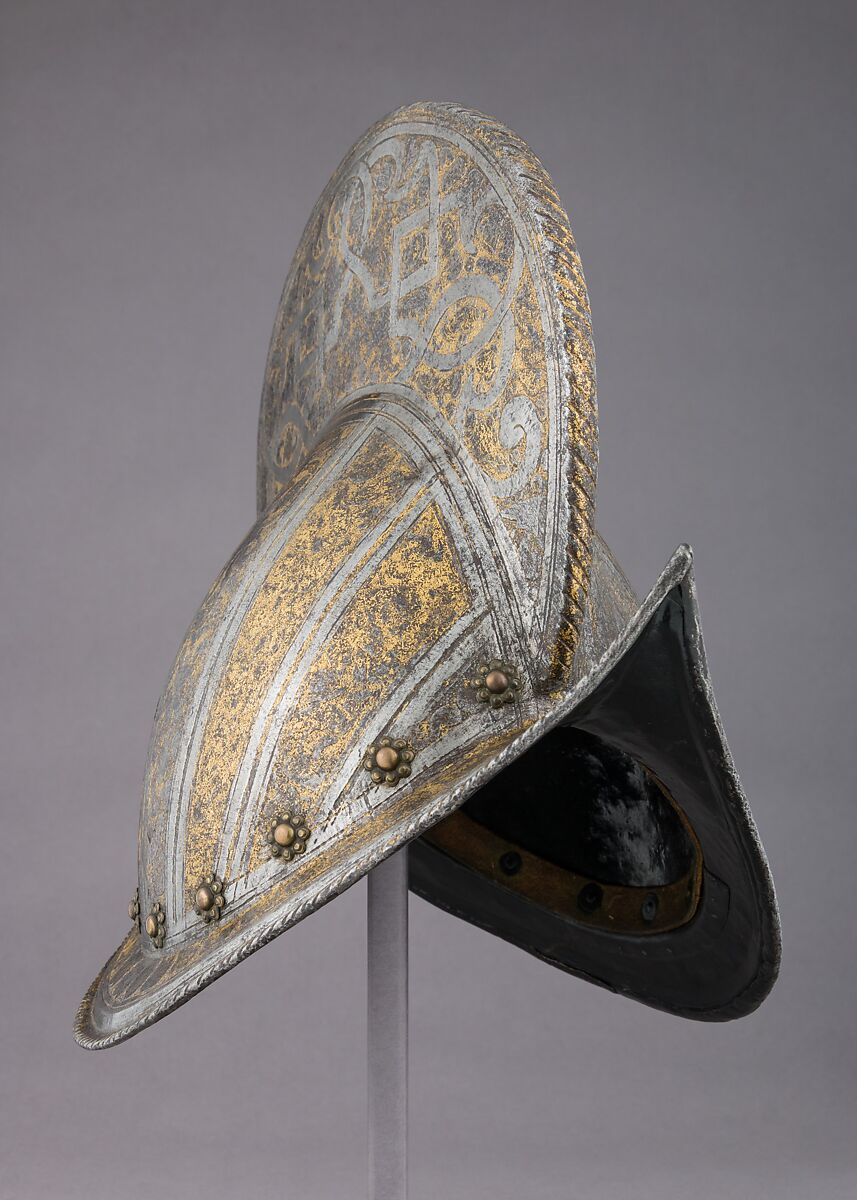 Morion, Steel, gold, brass, leather, French 