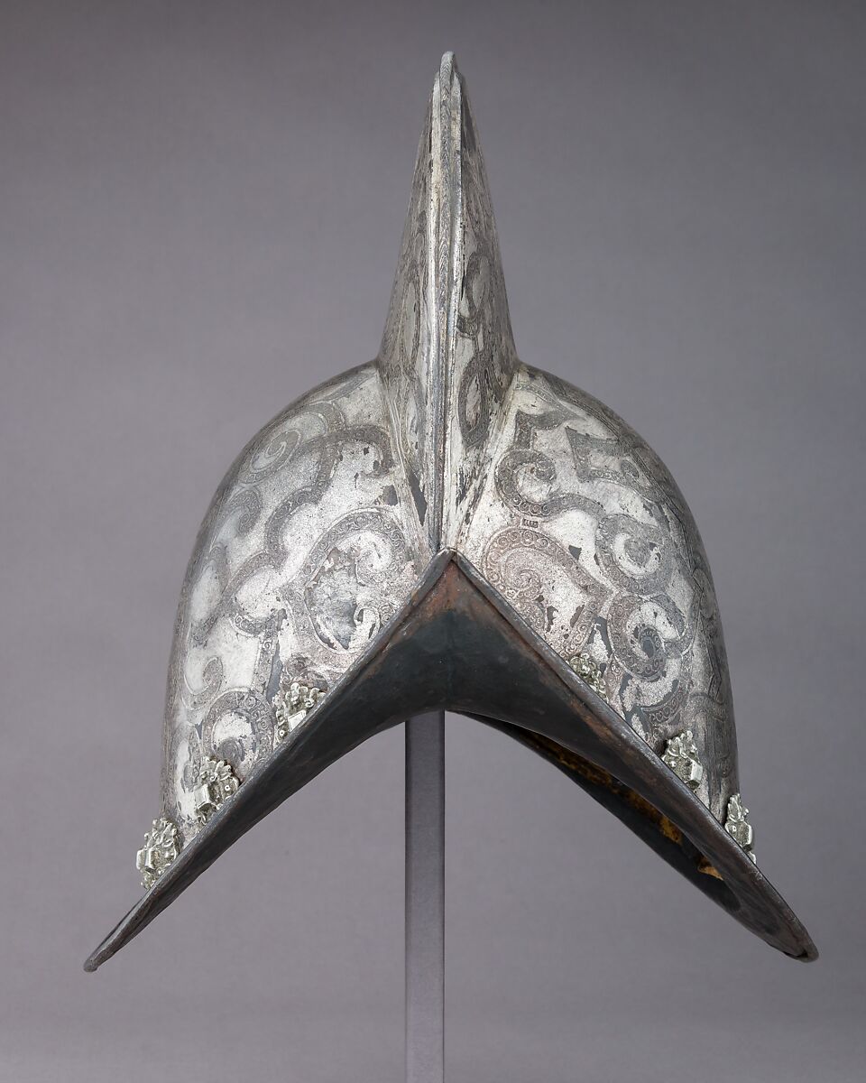 Morion, Steel, silver, pigment, gold, brass, German, Nuremberg