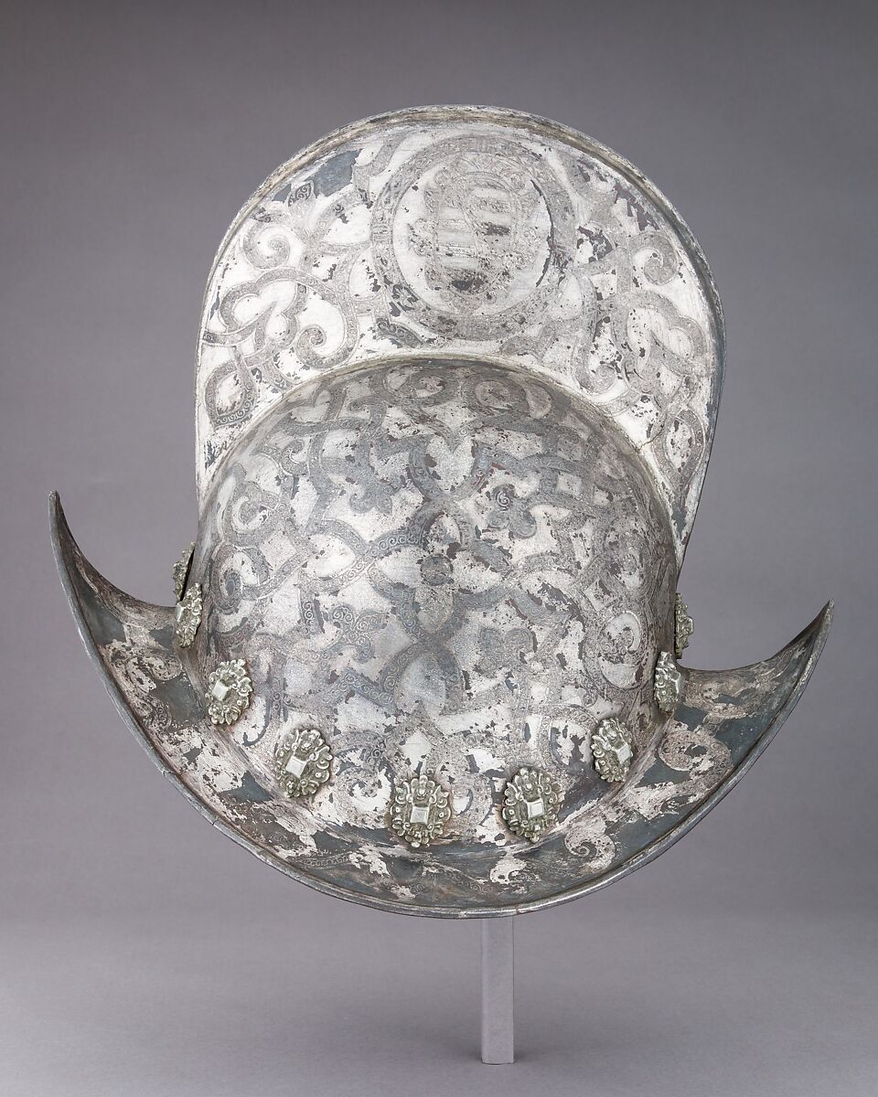 Morion, Steel, silver, pigment, gold, brass, German, Nuremberg