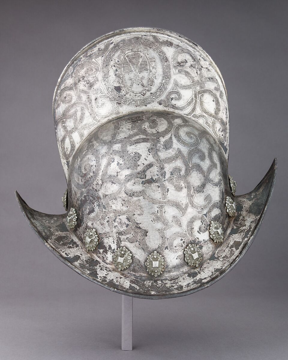 Morion, Steel, silver, pigment, gold, brass, German, Nuremberg