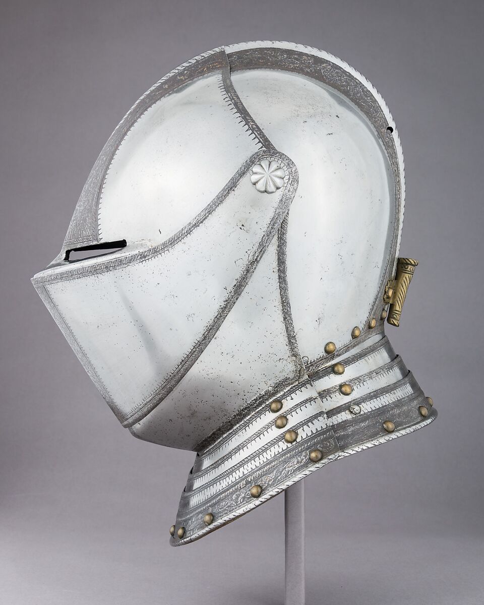Close Helmet, Steel, leather, brass, gold, Italian