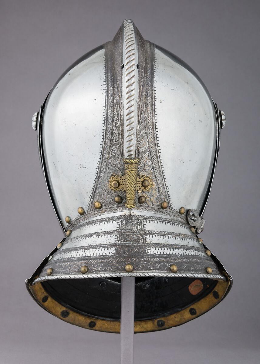 Close Helmet, Steel, leather, brass, gold, Italian