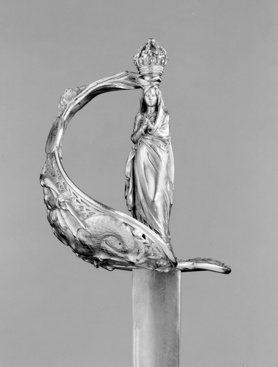 Sword Hilt, Designed and modeled by Albert-Ernest Carrier-Belleuse (French, Anizy-le-Château 1824–1887 Sèvres), Bronze, gold, French, Paris
