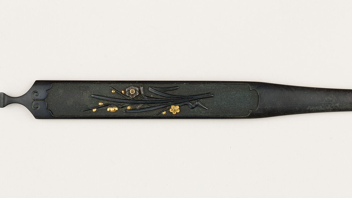 Hair Dressing Tool (Kogai), Copper-gold alloy (shakudō), gold, Japanese
