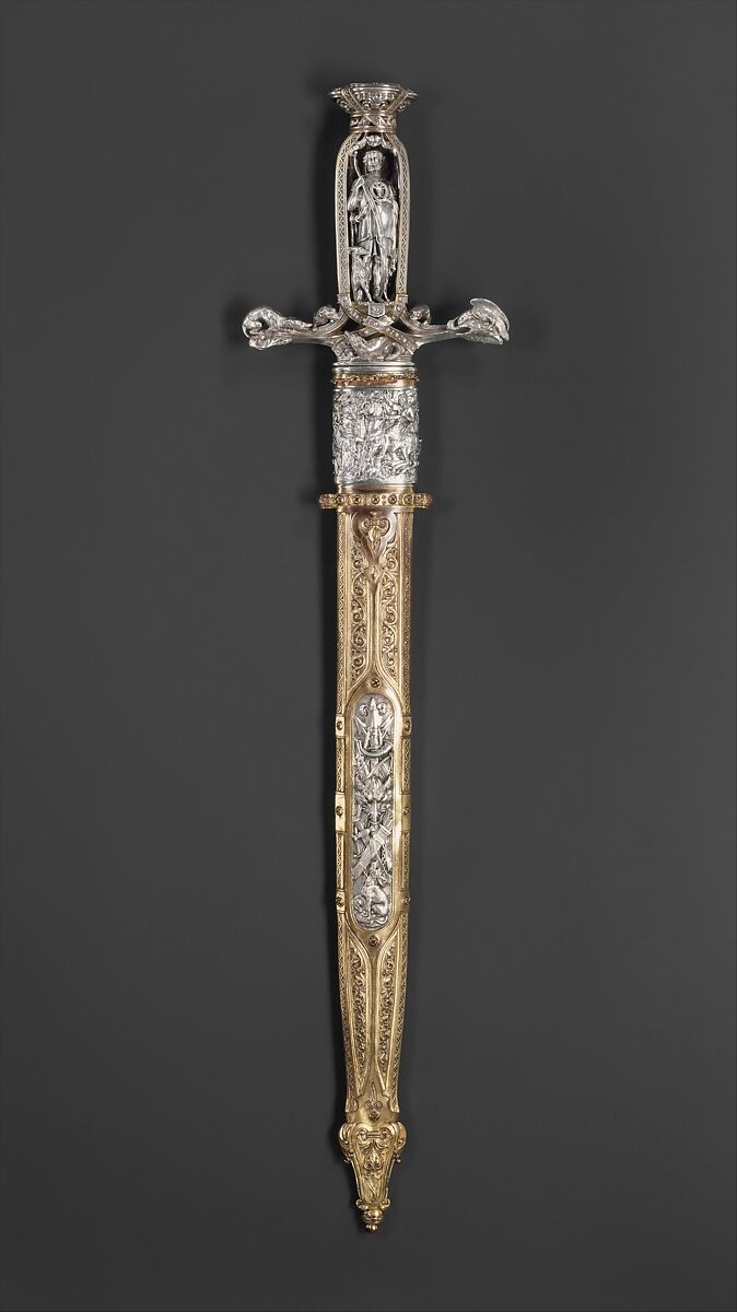 Hunting Sword with Scabbard, Silver, gold, copper, steel, French, Paris 