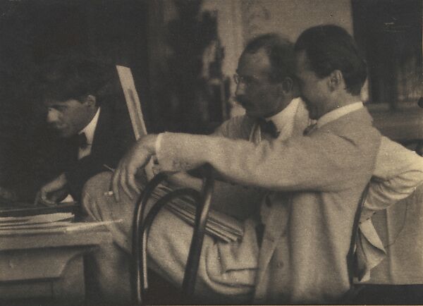 Stieglitz, Steichen and Kuehn Admiring the Work of Frank Eugene, Frank Eugene (American, New York 1865–1936 Munich), Platinum print  