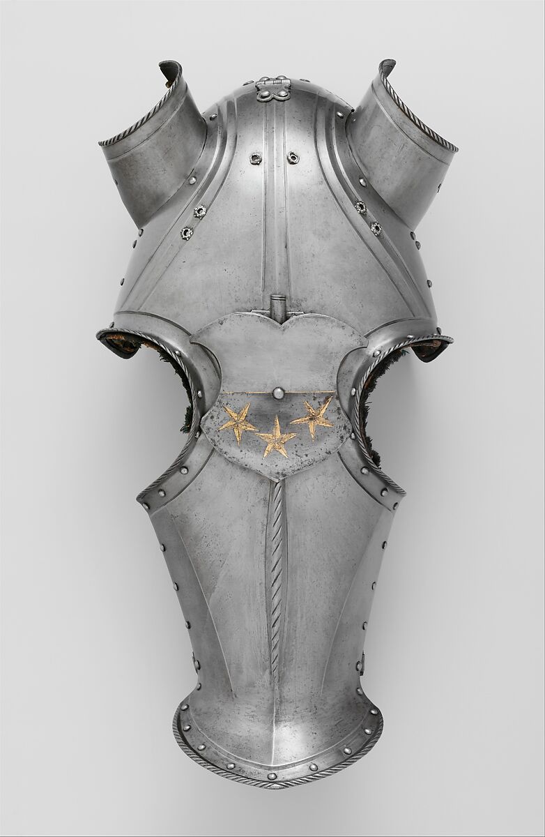 Shaffron (Horse's Head Defense) with arms of the Freyberg family, Steel, pewter, leather, textile, gold, German, probably Landshut 