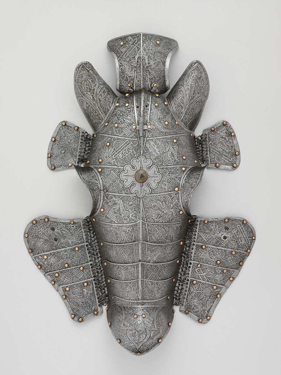 Shaffron (Horse's Head Defense), Steel, brass, leather, Italian, probably Brescia