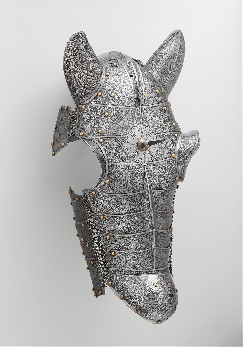 Shaffron (Horse's Head Defense), Steel, brass, leather, Italian, probably Brescia 