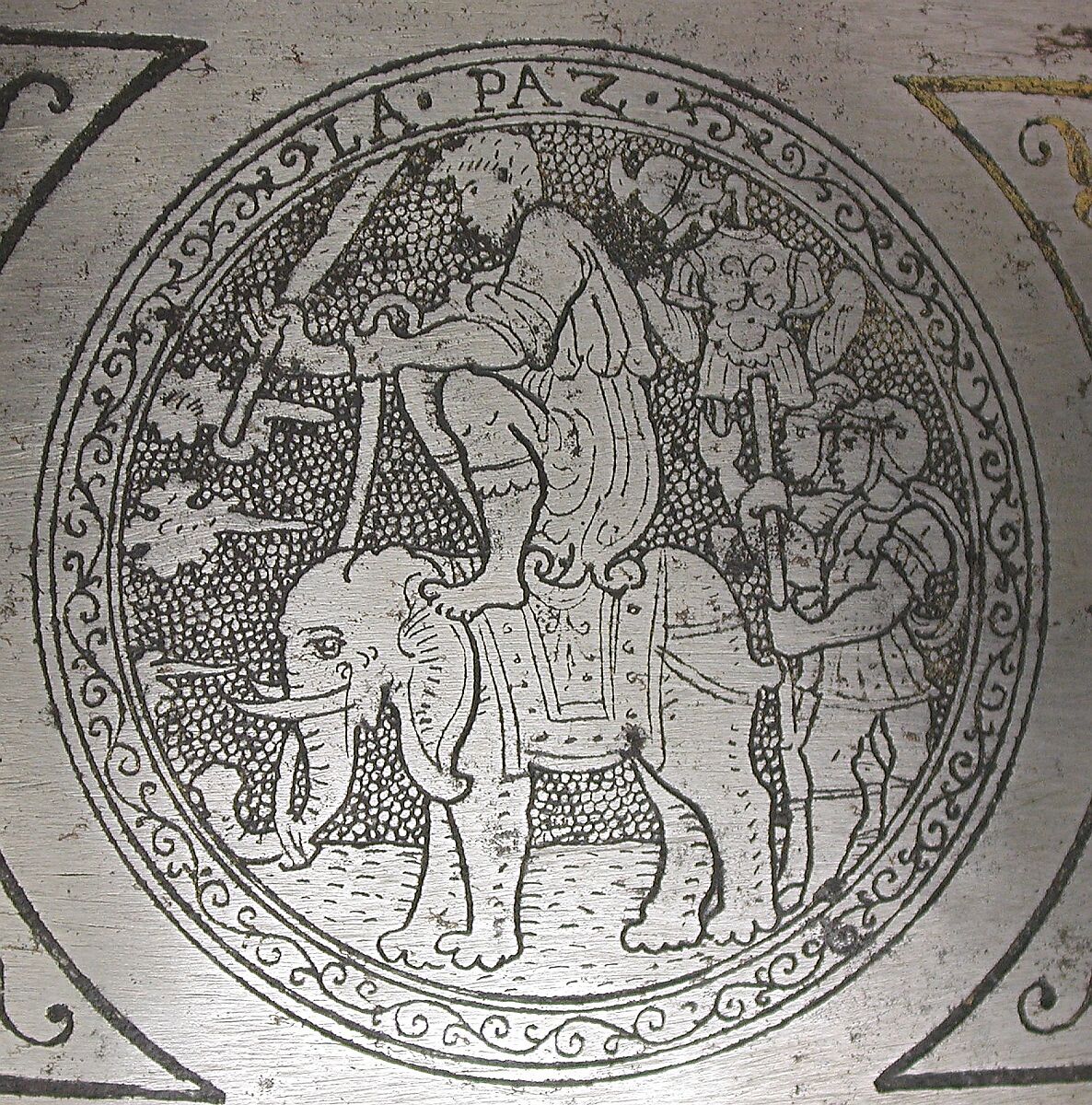 Cantle Plate, Steel, gold, Italian, possibly Milan