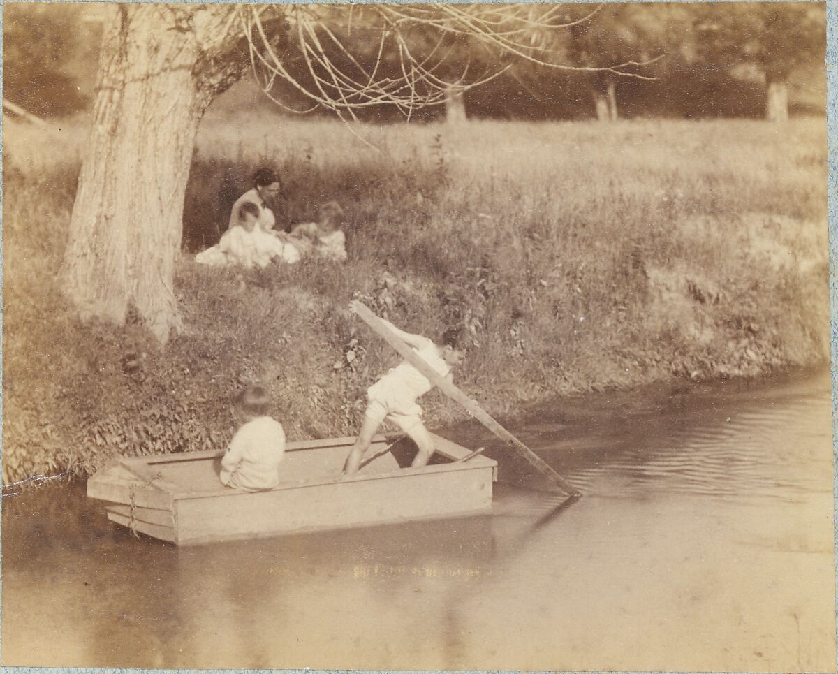 [Two Boys Playing at the Creek, July 4, 1883], Thomas Eakins (American, Philadelphia, Pennsylvania 1844–1916 Philadelphia, Pennsylvania), Albumen silver print  