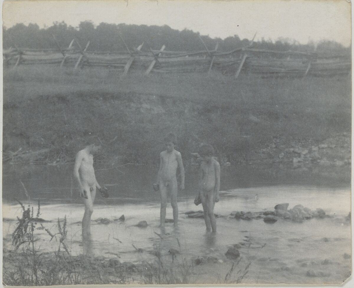 [Three Boys Wading in a Creek]