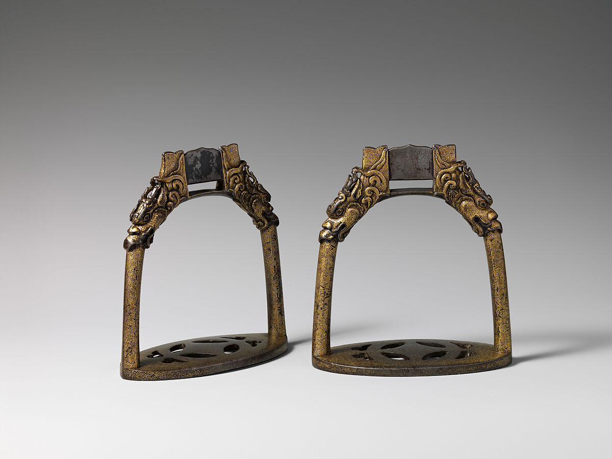 Pair of Stirrups (清    鉄鑊金馬鐙一副), Iron, gold, Chinese 