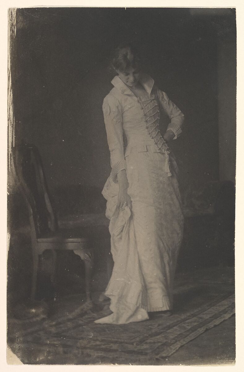 [Woman in White Laced-bodice Dress in Studio of Thomas Eakins], Thomas Eakins (American, Philadelphia, Pennsylvania 1844–1916 Philadelphia, Pennsylvania), Platinum print  