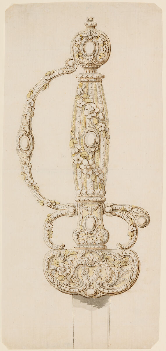 Set of Four Designs for Smallswords, Pen and ink, wash, water color, paper, French, Paris