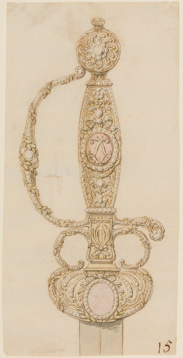 Set of Four Designs for Smallswords, Pen and ink, wash, water color, paper, French, Paris