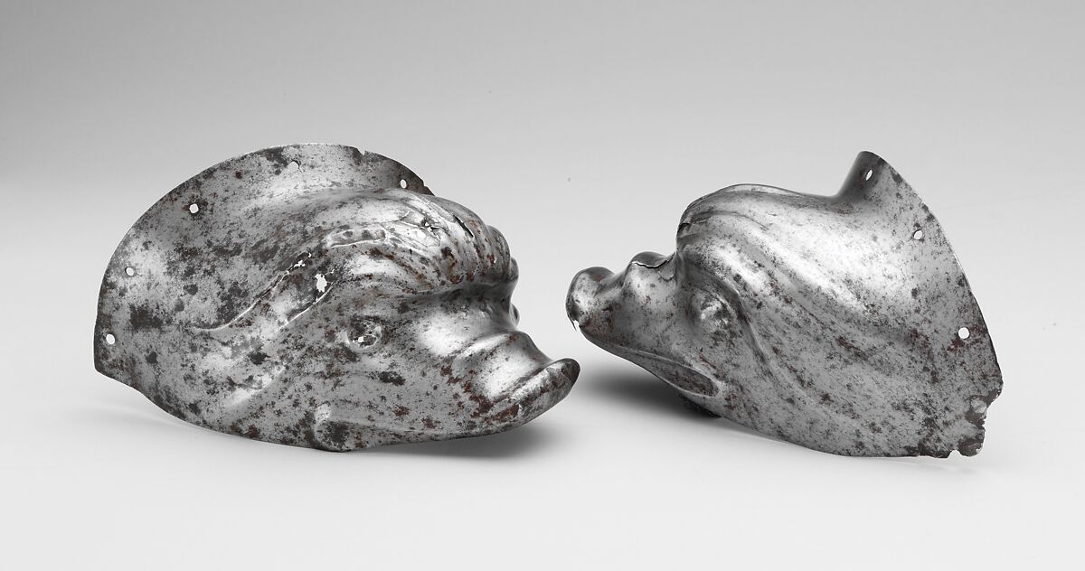 Pair of Ear Guards from a Shaffron (Horse's Head Defense), Steel, German, probably Augsburg
