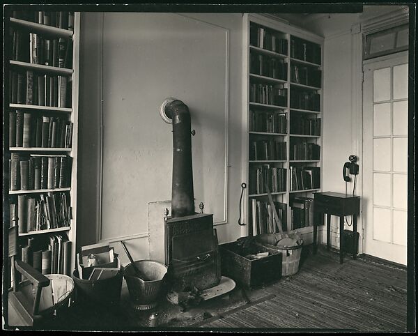 [Interior View of Walker Evans's Apartment at 441 East 92nd Street Showing Fireplace and Library, New York City], Walker Evans (American, St. Louis, Missouri 1903–1975 New Haven, Connecticut), Gelatin silver print 