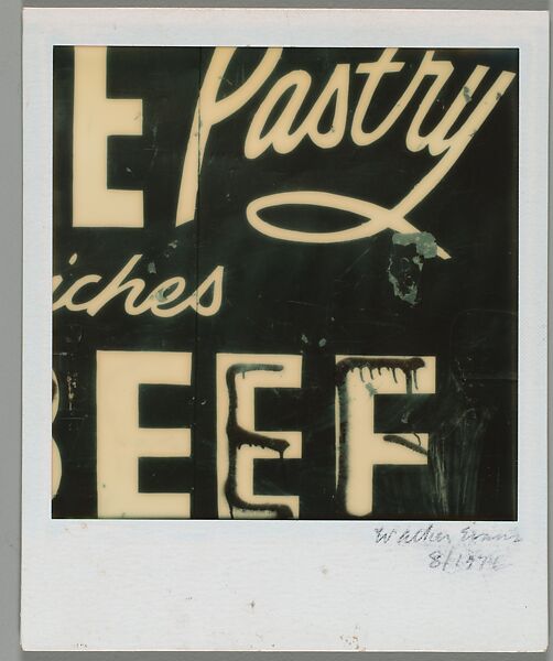 [Detail of Restaurant Sign Lettering], Walker Evans (American, St. Louis, Missouri 1903–1975 New Haven, Connecticut), Instant internal dye diffusion transfer print (Polaroid SX-70) 