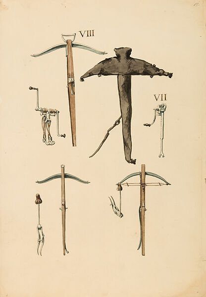 Copies After the "Inventario Illuminado", the Pictorial Inventory of Arms and Armor of Emperor Charles V., Pencil, black ink, watercolor, paper, possibly British