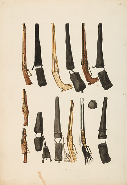 Copies After the "Inventario Illuminado", the Pictorial Inventory of Arms and Armor of Emperor Charles V., Pencil, black ink, watercolor, paper, possibly British