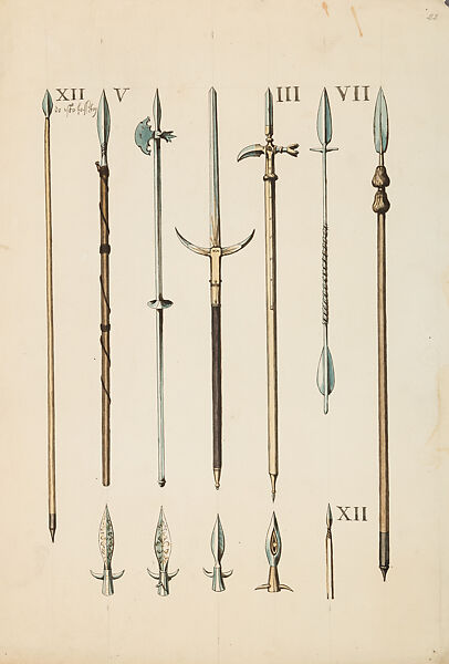 Copies After the "Inventario Illuminado", the Pictorial Inventory of Arms and Armor of Emperor Charles V., Pencil, black ink, watercolor, paper, possibly British