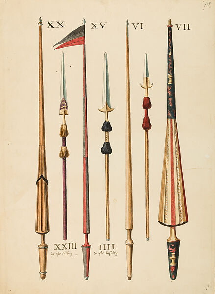 Copies After the "Inventario Illuminado", the Pictorial Inventory of Arms and Armor of Emperor Charles V., Pencil, black ink, watercolor, paper, possibly British