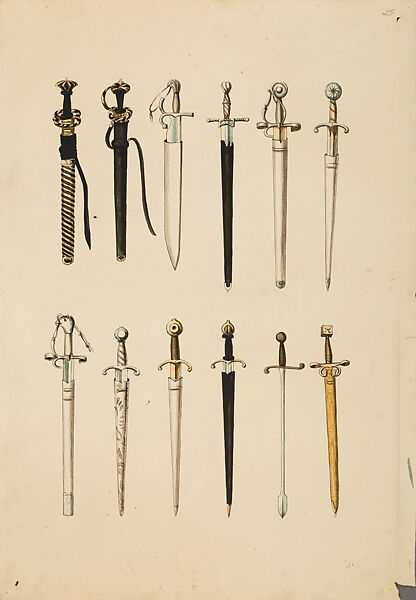 Copies After the "Inventario Illuminado", the Pictorial Inventory of Arms and Armor of Emperor Charles V., Pencil, black ink, watercolor, paper, possibly British