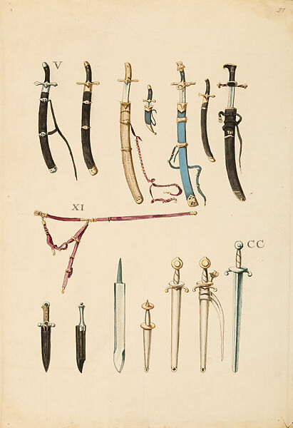 Copies After the "Inventario Illuminado", the Pictorial Inventory of Arms and Armor of Emperor Charles V., Pencil, black ink, watercolor, paper, possibly British