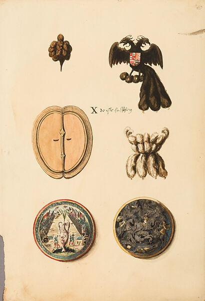 Copies After the "Inventario Illuminado", the Pictorial Inventory of Arms and Armor of Emperor Charles V., Pencil, black ink, watercolor, paper, possibly British