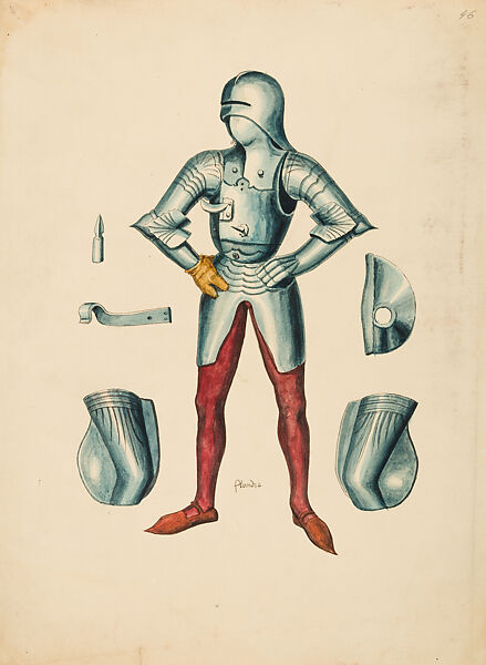 Copies After the "Inventario Illuminado", the Pictorial Inventory of Arms and Armor of Emperor Charles V., Pencil, black ink, watercolor, paper, possibly British