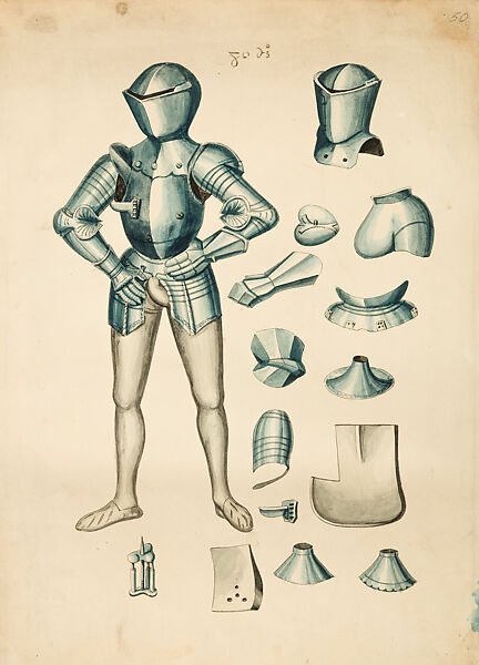 Copies After the "Inventario Illuminado", the Pictorial Inventory of Arms and Armor of Emperor Charles V., Pencil, black ink, watercolor, paper, possibly British