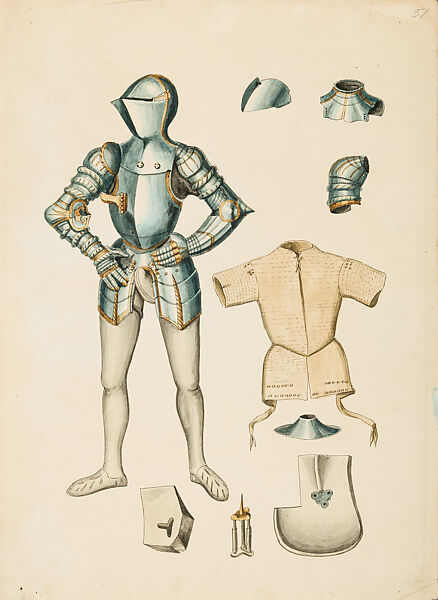 Copies After the "Inventario Illuminado", the Pictorial Inventory of Arms and Armor of Emperor Charles V., Pencil, black ink, watercolor, paper, possibly British