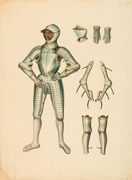 Copies After the "Inventario Illuminado", the Pictorial Inventory of Arms and Armor of Emperor Charles V., Pencil, black ink, watercolor, paper, possibly British